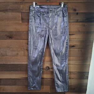 Gap Vintage Slim High Rise Metallic Jeans Silver Pants Sz 10/30